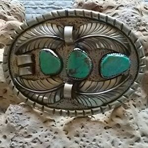 Vintage Silver/Turquoise Handcrafted Belt Buckle